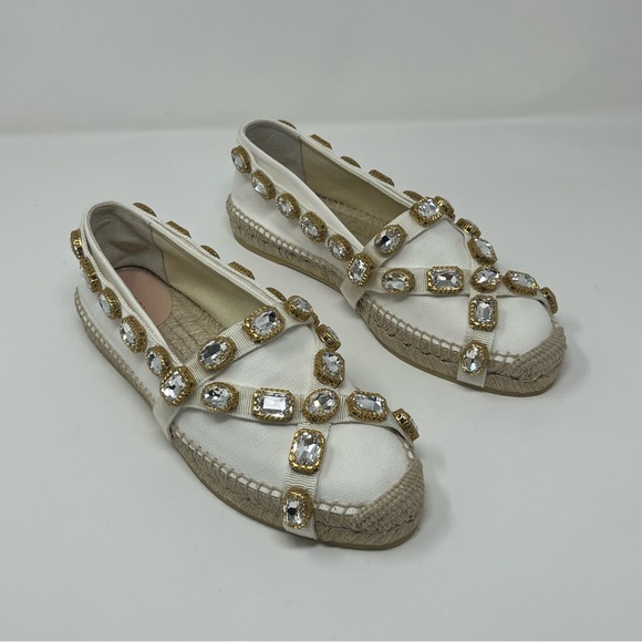 NWT GUCCI CANVAS CRYSTAL EMBELLISHED ESPADRILLES SIZE EU 40 US 10 - Picture 8 of 14
